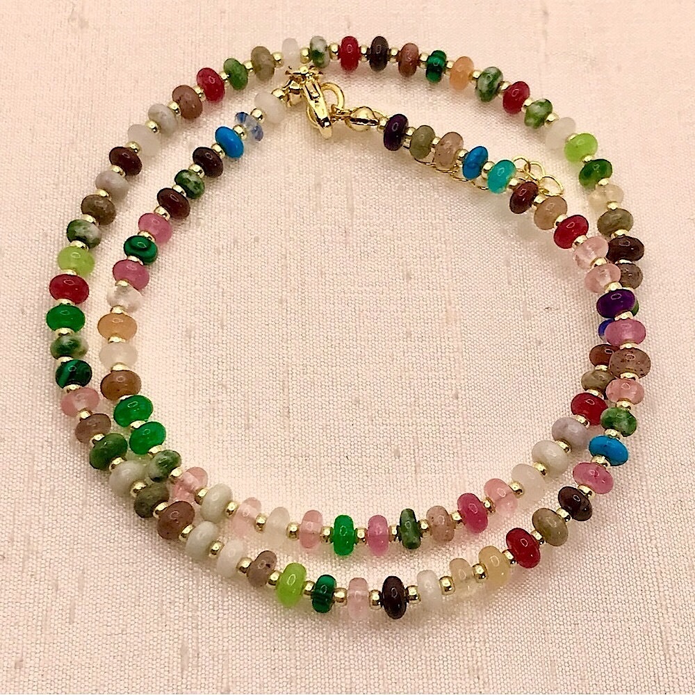 ✨Multicolored Natural Stone and Gold Necklace✨